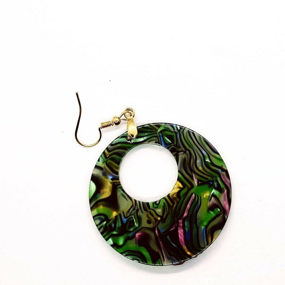 Abalone Shell Style Flower Rhinestone Dangle Earrings - Picture 4 of 4